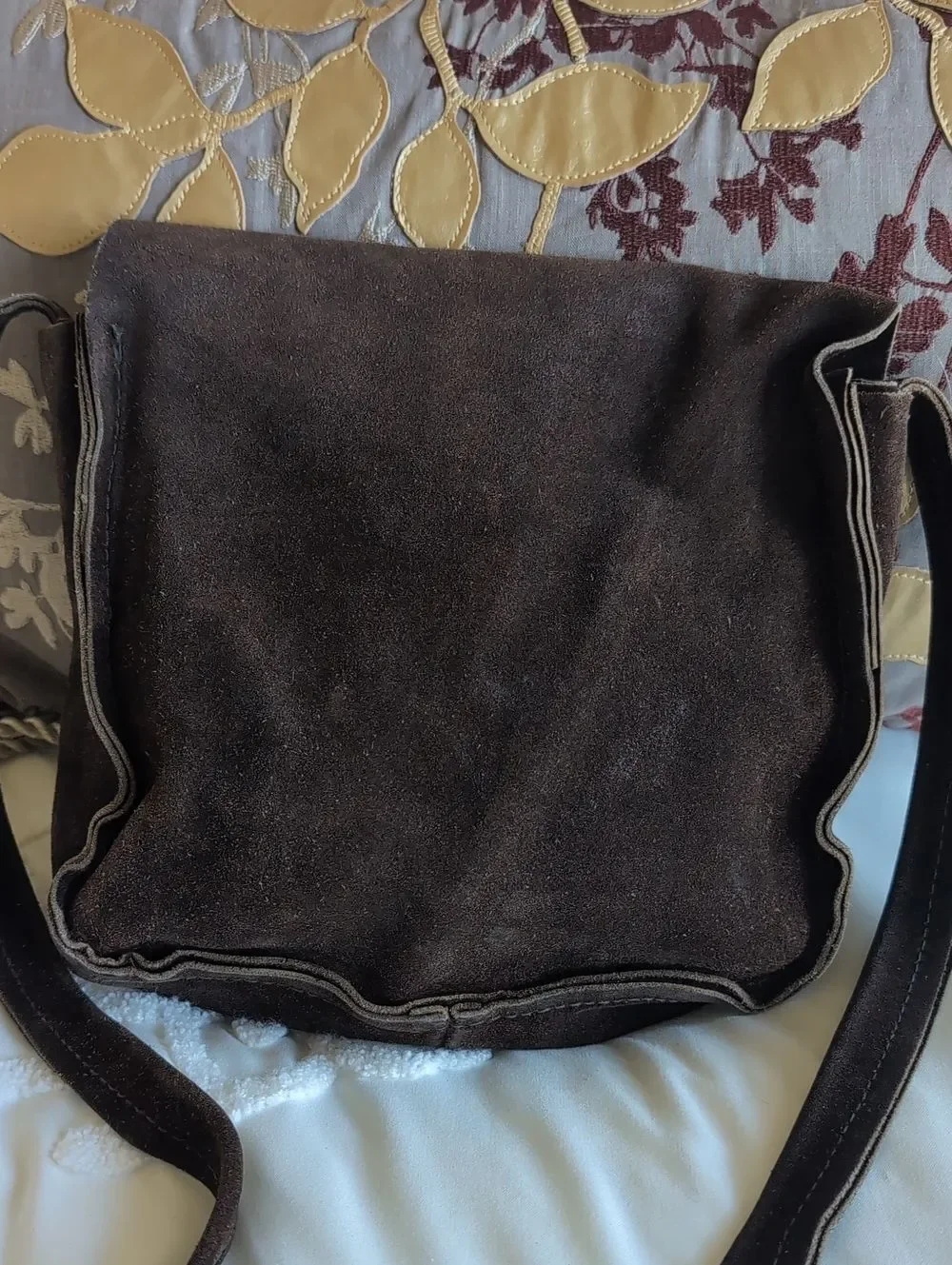 60's Vintage Brown Suede- Hair On Hide Brass Turn Lock Hip Crossbody Bag